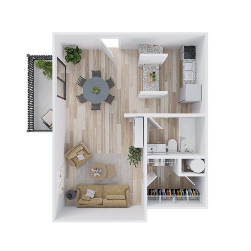 Floor plan for studio, 1 bath, 525 sqft
